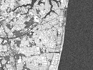 Naklejka premium Black and white city map of Long Branch New, Jersey, illustrated with fine detail and sketch textures.