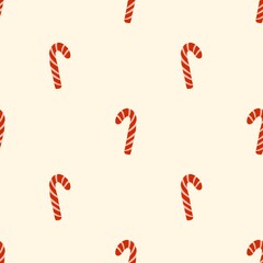 seamless pattern with candy cane on beige background