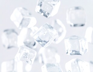 Obraz premium Ice cubes in mid-air, clear and cool
