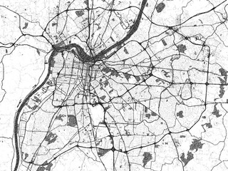 Obraz premium Poster-ready illustration map of Louisville, Kentucky, in black and white hand-drawn style.