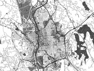 Naklejka premium Black and white hand-drawn map of Manchester New, Hampshire, designed as a decorative illustration.