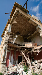 ruined street and destroyed houses in Kiev war in Ukraine
