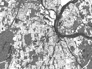Obraz premium Black and white map of Middletown, Connecticut, designed in a digital hand-drawn style, highlighting roads, parks, and rivers.