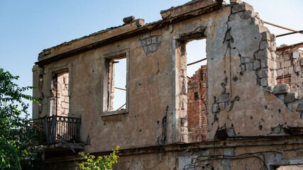 ruined street and destroyed houses in Kiev war in Ukraine