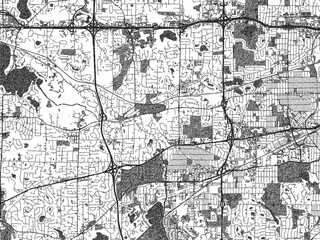 Fototapeta premium Stylized illustration of Minnetonka Mills, Minnesota, showing its roads and neighborhoods in sketch-like black and white.