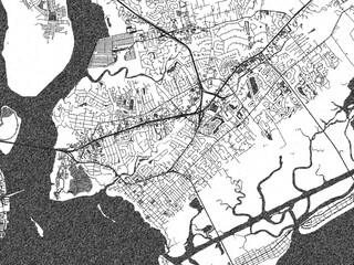 Obraz premium Black and white illustration map of Mount pleasant South, Carolina, showing its detailed urban layout in a hand-drawn style.