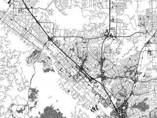 Obraz premium Stylized monochrome city map of Murrieta, California, created in a hand-drawn digital style with bold lines and shaded textures.