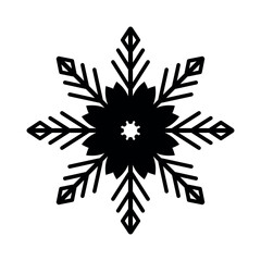 Black Snowflake Silhouette Icon on White Background