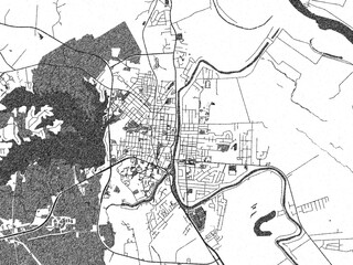 Obraz premium Monochrome map illustration of Natchitoches, Louisiana, with hand-drawn style textures highlighting its streets and rivers.