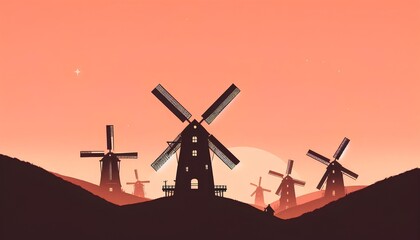 Obraz premium windmill at sunset