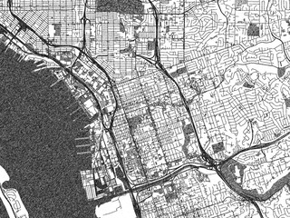 Naklejka premium Detailed black and white map of National City, California, designed in a sketch-style illustration for creative use.