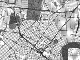 Obraz premium Minimal city map illustration of New Orleans Center, Louisiana, in hand-drawn style monochrome with strong gridlines and shaded areas.