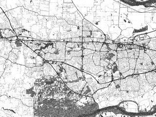 Fototapeta premium Stylized monochrome city map of O'Fallon, Missouri, created in a hand-drawn digital style with bold lines and shaded textures.