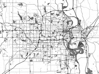 Black and white sketch-style map of Omaha, Nebraska, designed digitally with fine details and bold textures.
