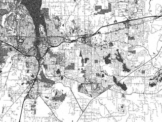 Obraz premium Urban map of Olympia, Washington, illustrated in monochrome with a strong grid and shaded elements.
