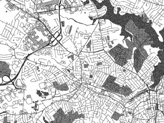 Black and white hand-drawn map of Peabody, Massachusetts, designed as a decorative illustration.