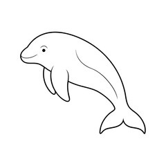 Beluga Whale Outline Illustration on White Background