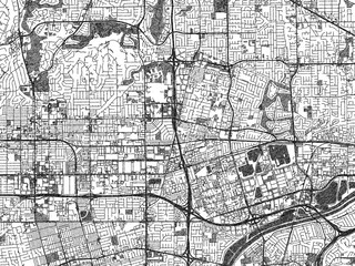 Obraz premium Stylized illustration of Placentia, California, showing its roads and neighborhoods in sketch-like black and white.