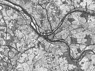 Obraz premium Poster-ready city map of Pittsburgh, Pennsylvania, in black and white sketch-like style with detailed street layouts.