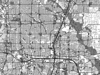 Naklejka premium Monochrome sketch map of Plano, Texas, highlighting roads, rivers, and urban design.