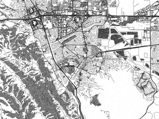 Naklejka premium Black and white city map of Pleasanton, California, illustrated with fine detail and sketch textures.