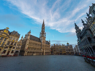 Town Hall and Empty Grand Place Early Morning. City of Brussels, Belgium
