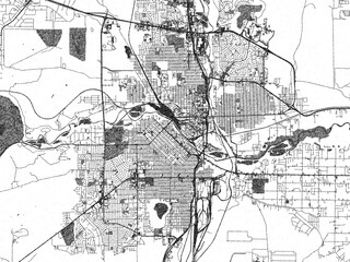 Fototapeta premium Black and white illustration map of Pueblo, Colorado, showing its detailed urban layout in a hand-drawn style.