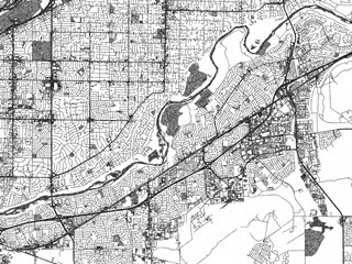 Monochrome map illustration of Rancho_Cordova, California, with hand-drawn style textures highlighting its streets and rivers.