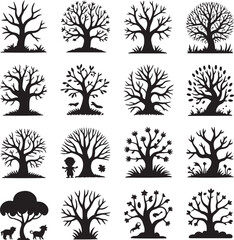 Halloween silhouette scary tree  set