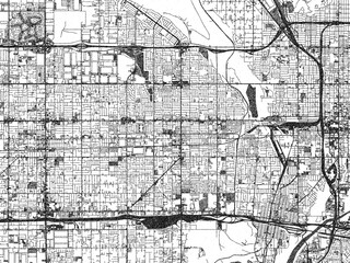 Obraz premium Black and white map of Rialto, California, designed in a digital hand-drawn style, highlighting roads, parks, and rivers.