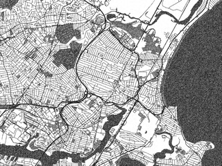 Obraz premium Monochrome sketch map of Revere, Massachusetts, highlighting roads, rivers, and urban design.