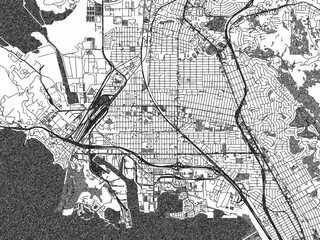Naklejka premium Black and white city map of Richmond, California, illustrated with fine detail and sketch textures.