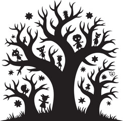 Halloween silhouette scary tree  set