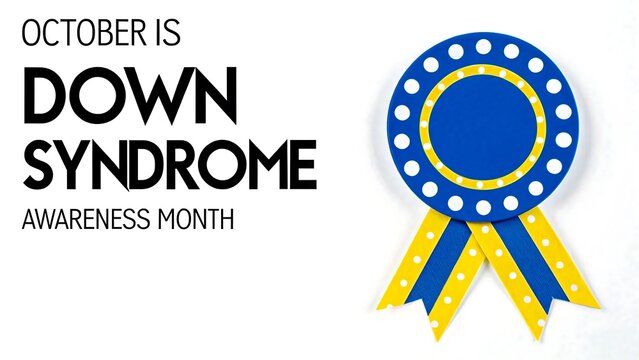 Blue and yellow awareness ribbon for october down syndrome awareness month
