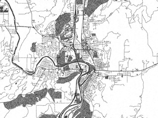 Obraz premium Black and white hand-drawn map of Roseburg, Oregon, designed as a decorative illustration.