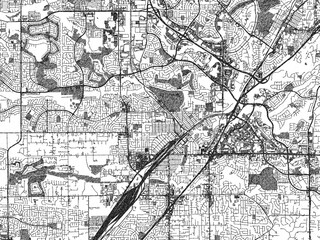 Fototapeta premium Black and white sketch-style map of Roseville, California, designed digitally with fine details and bold textures.
