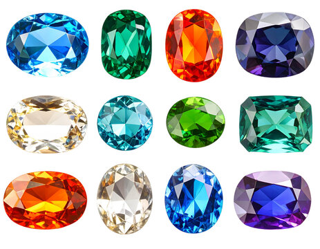 Assorted Bright Gemstones Cutout Isolated on Transparent Background PNG