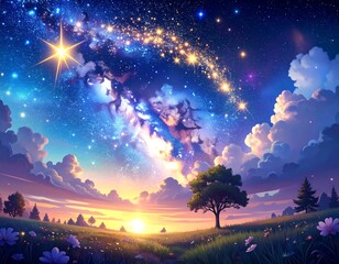 Celestial meadow at dawn