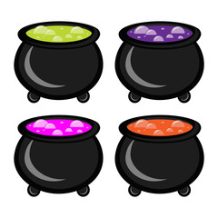set of witch cauldron illustration in vector