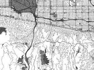 Naklejka premium Urban map of Sherman Oaks, California, illustrated in monochrome with a strong grid and shaded elements.