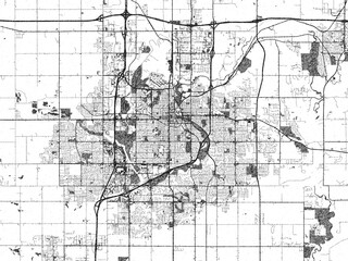 Obraz premium Illustrated monochrome map of Sioux Falls South, Dakota, created in a hand-drawn digital style for decorative and editorial use.