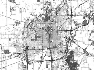 Obraz premium Hand-drawn style black and white city map of Springfield, Illinois, showing its urban design in an artistic layout.