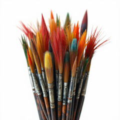 A bundle of artisan paintbrushes with visible dried paint, great for art branding, portfolios, and creative design projects.