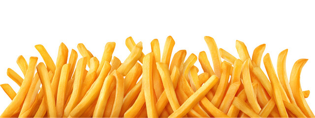 Fototapeta premium Crispy golden french fries piled high, a delicious and irresistible snack perfect for any occasion with copy space