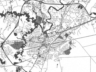 Fototapeta premium Urban map of Suffolk, Virginia, illustrated in monochrome with a strong grid and shaded elements.