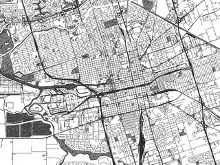 Fototapeta premium Hand-drawn style black and white city map illustration of Stockton, California, with detailed streets and shaded textures.