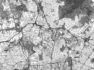 Fototapeta premium Black and white illustration map of Towson, Maryland, showing its detailed urban layout in a hand-drawn style.