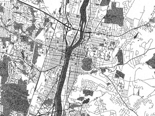Naklejka premium Hand-drawn style black and white city map of Troy New, York, showing its urban design in an artistic layout.