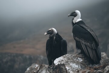 Eagle And Condor. Majestic Andean Vulture Sitting on Rocky Cliff in Natural Habitat