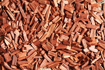 Background made of red sandalwood chips